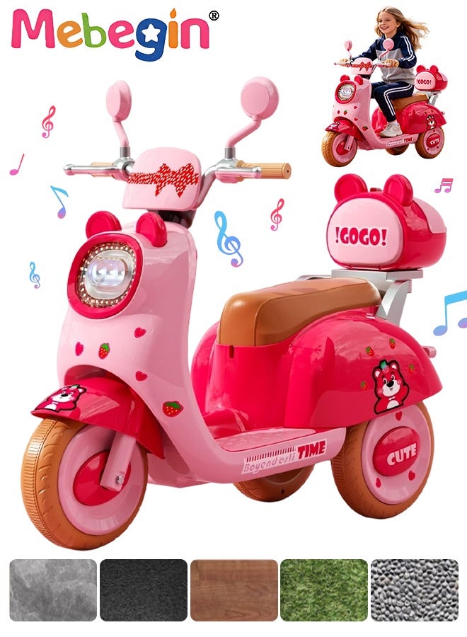 MEBEGIN Girls Electro-tricycle with Adorable Pattern, Sturdy Scooter with Music and LED Headlight, Electromobile with 3 Wear-resistant Wheels and Rear Storage Compartment, Outdoor Ride-on Toy, Suitable for Various Roads, Ideal Gift for Girls - Image 1